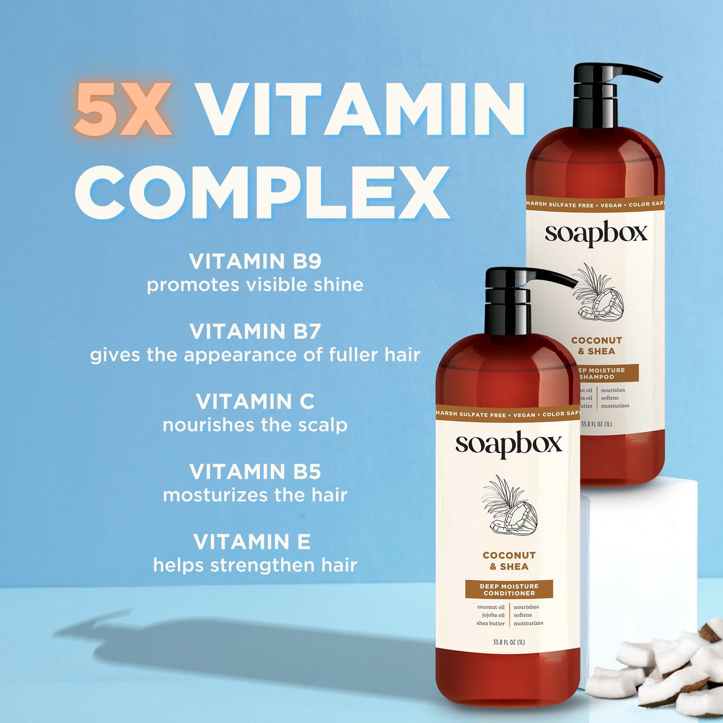 Soapbox Shampoo and Conditioner Set with Coconut Oil, Jojoba Oil, Aloe and Shea Butter to Moisturize and Nourish for All Hair Types, 1 Liter Each Beauty & Personal Care Soapbox