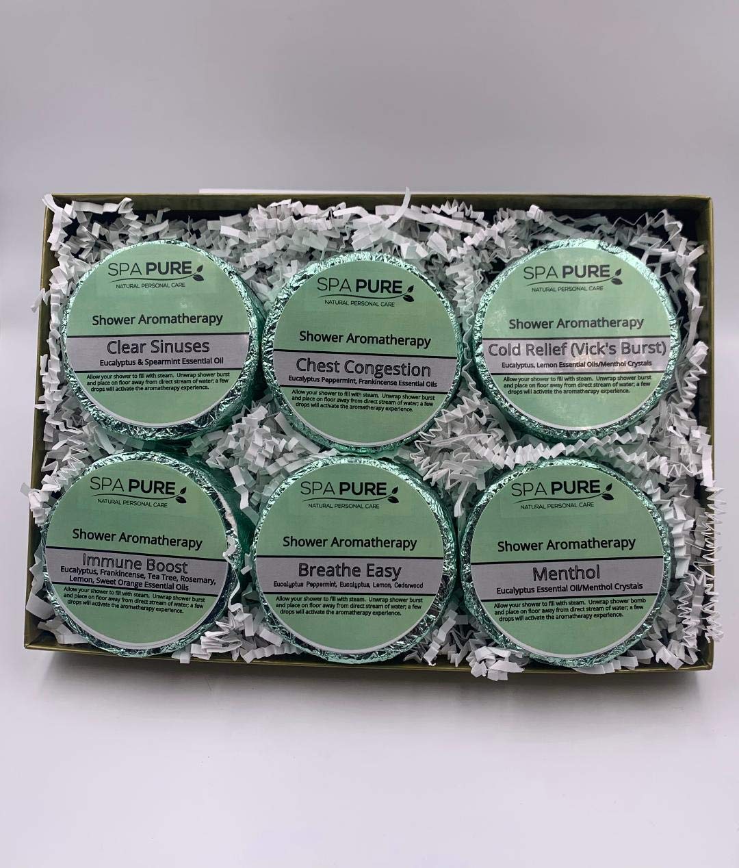 Spa Pure Shower Steamers Aromatherapy: Gift Set, 6 Individually Wrapped Tablets, XL, 4 oz, SAGE foils, Makes an Amazing Gift (Eucalyptus) (6 Count) Beauty and Personal Care Spa Girl/Spa Pure