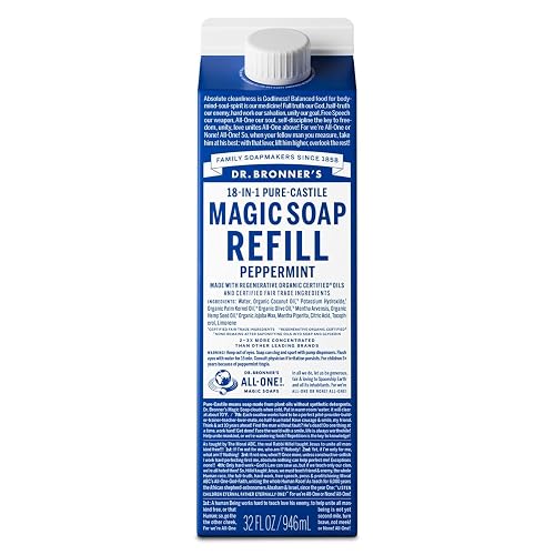 Dr. Bronner's Pure-Castile Liquid Magic Soap Refill - Made with Regenerative Organic Certified Oils, 86% Less Plastic - 18-in-1 Uses for Face, Body Beauty & Personal Care Dr. Bronner's
