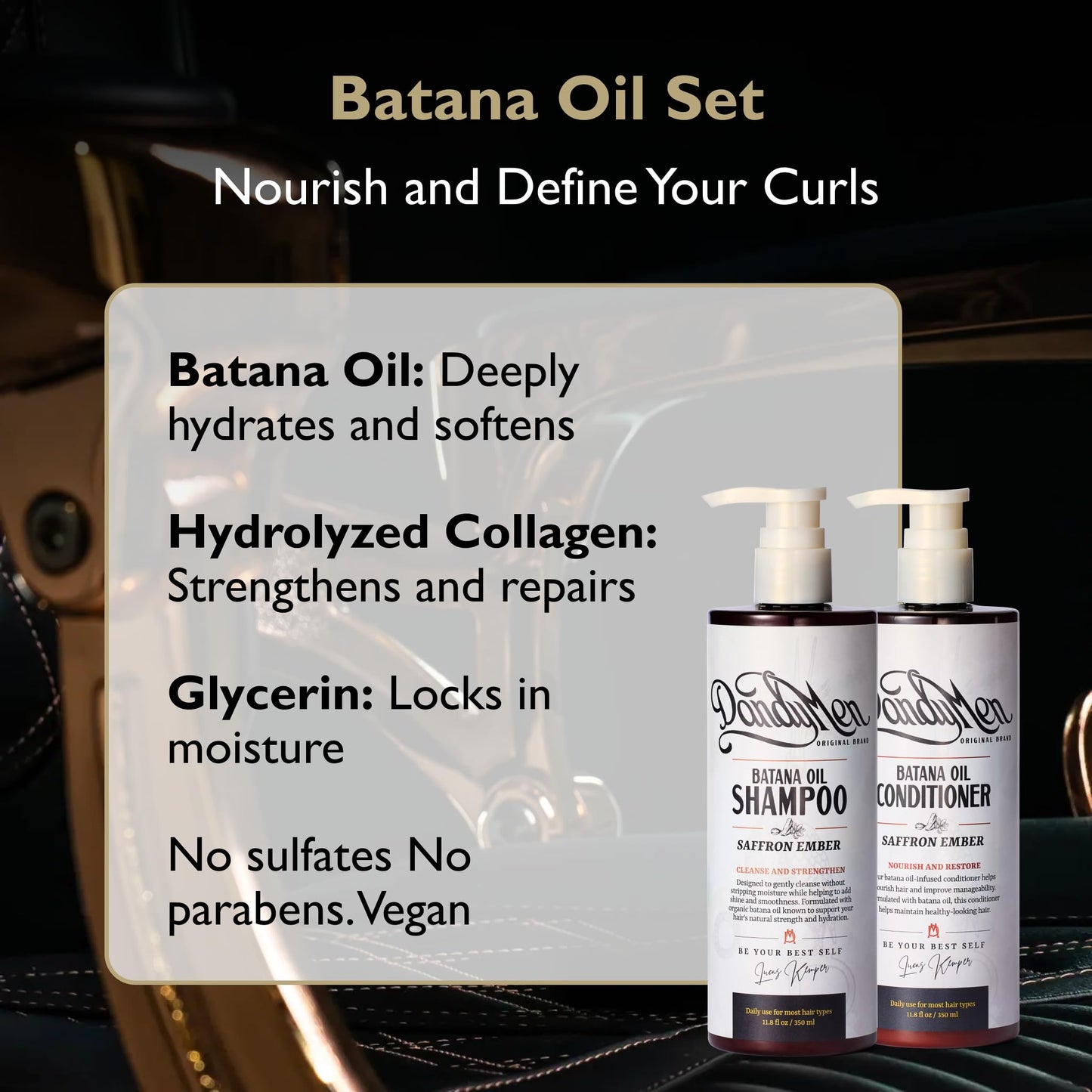 DandyMen Batana Oil Set - Hydrating Shampoo & Conditioner for Wavy & Curly Hair - Frizz Control & Curl Definition - Saffron Ember Scent Beauty & Personal Care DandyMen