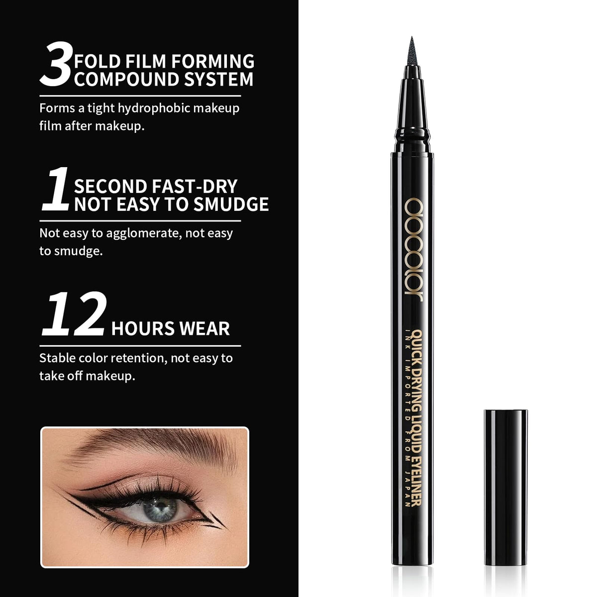 docolor Waterproof Eyeliner Pen Super Slim Precise All Day Black Eyeliner Liquid Professional Makeup Liquid Eye Liner Pencil for Women Beauty & Personal Care docolor