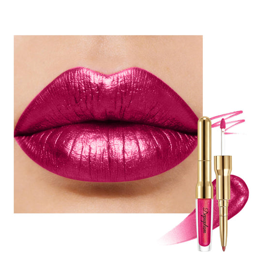 Depuplum Plum Metallic Lipstick and Lip Liner Combo Makeup 2-in-1 Shimmer Glitter Lipsticks for Women Metallic Lip Gloss Stain Burgundy Long Lasting Beauty & Personal Care Depuplum