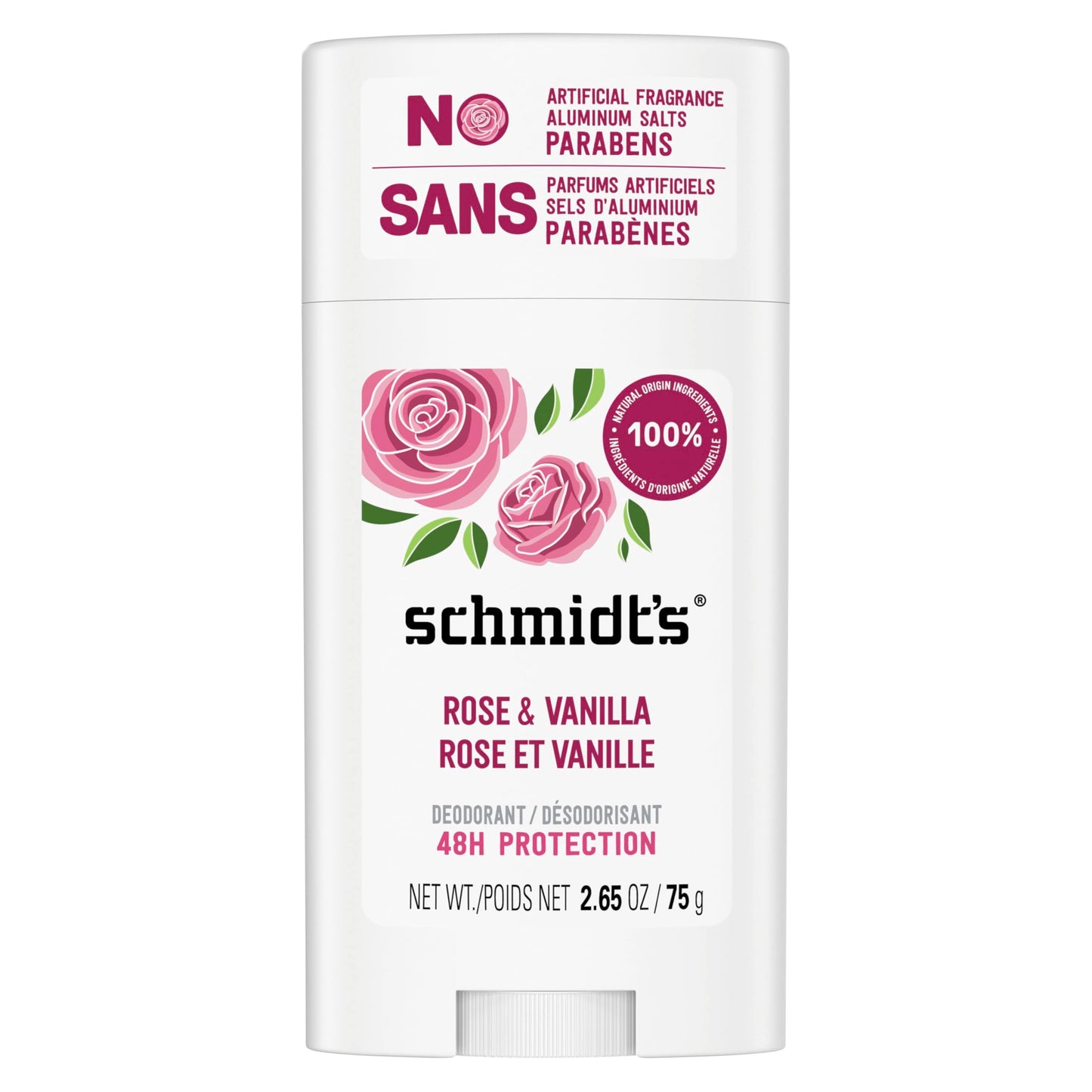Schmidt's Aluminum-Free Vegan Deodorant Rose & Vanilla with 24 Hour Odor Protection for Women and Men, Natural Ingredients, Cruelty-Free, 2.65 oz Beauty and Personal Care Schmidt's