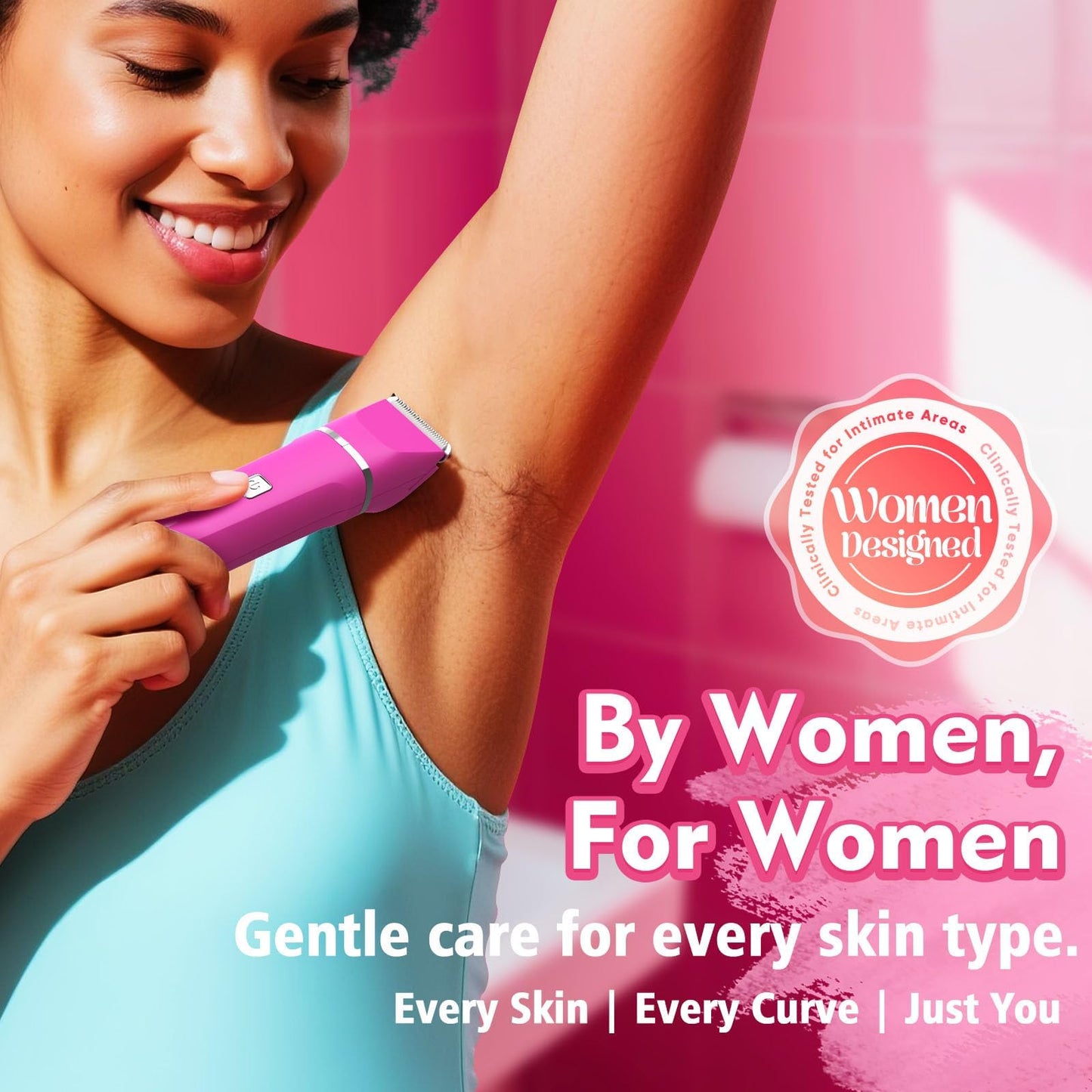 Bikini Trimmer for Women - IPX7 Waterproof Pubic Hair Remover for Shower & Travel, 3-in-1 Bikini Trimmer with Body/Round/Curved Heads, Hypoallergenic Beauty and Personal Care Risina