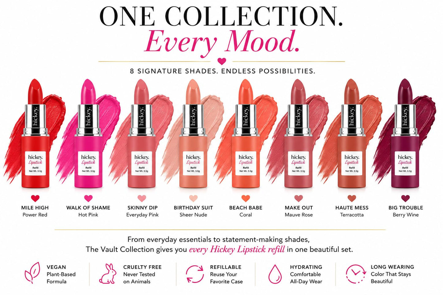 Hickey Lipstick The Vault Collection - 8 Piece Refill Set - (Mile High, Birthday Suit, Walk of Shame, Skinny Dip, Beach Babe, Big Trouble & More) - Beauty & Personal Care Hickey