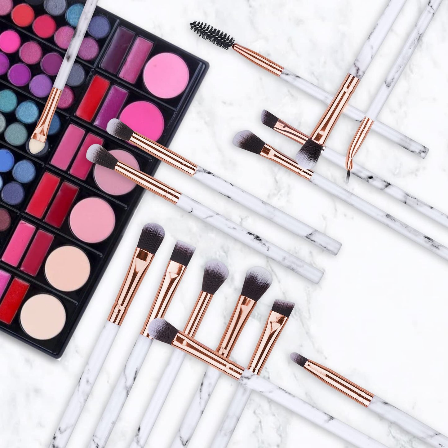 Eye Makeup Brushes DUAIU 16Pcs Eyeshadow brushes Eyebrow Eyeliner Blending Brush Premium Synthetic & Marble Handle Brushes sets with Pink Cosmetic Bag Beauty & Personal Care DUAIU