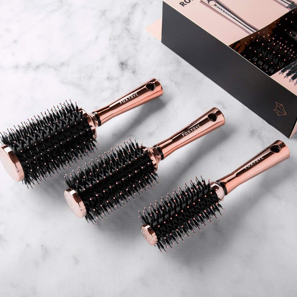 FoxyBae Hair Brush Set - Round Detangler for All Hair Types - Professional Volumizer & Styling Brushes with Vented Barrel - Boar & Nylon Bristles Beauty & Personal Care FoxyBae