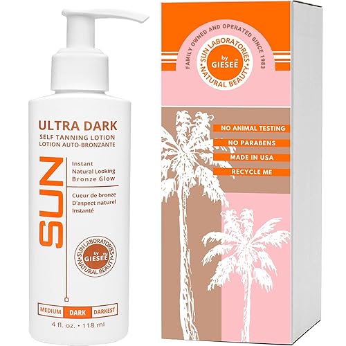 Sun Laboratories By Ultra Dark Self Tanning Lotion 4 oz - Organic Sunless Tanner for Dark Tones, Long Lasting Sun Labs Sun Self Tanner, Ideal Beauty & Personal Care Sun Laboratories by Giesee