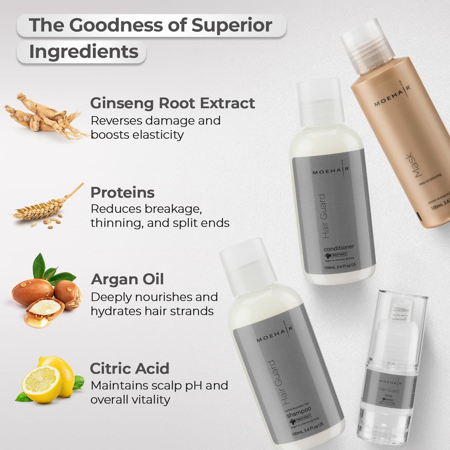 MOEHAIR Hair Guard Shampoo, Conditioner, Tonic & Mask Travel Kit | Sulfate & Paraben Free, Ginseng Infused, Reduces Hair Loss, Promotes Hair Growth | Beauty & Personal Care MOEHAIR