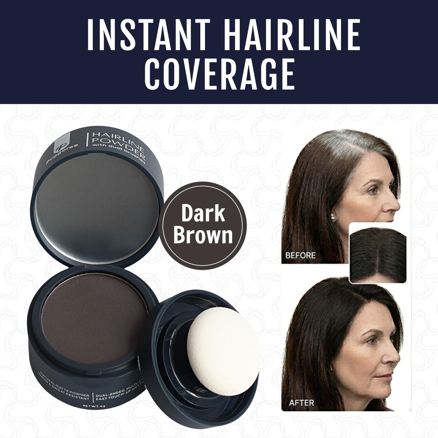 Puggaree Dual Ended Hairline Powder for Root Touch Up and Grey Coverage - Water & Sweat Resistant, Long-Lasting ?#01 Dark Brown? Beauty & Personal Care Puggaree