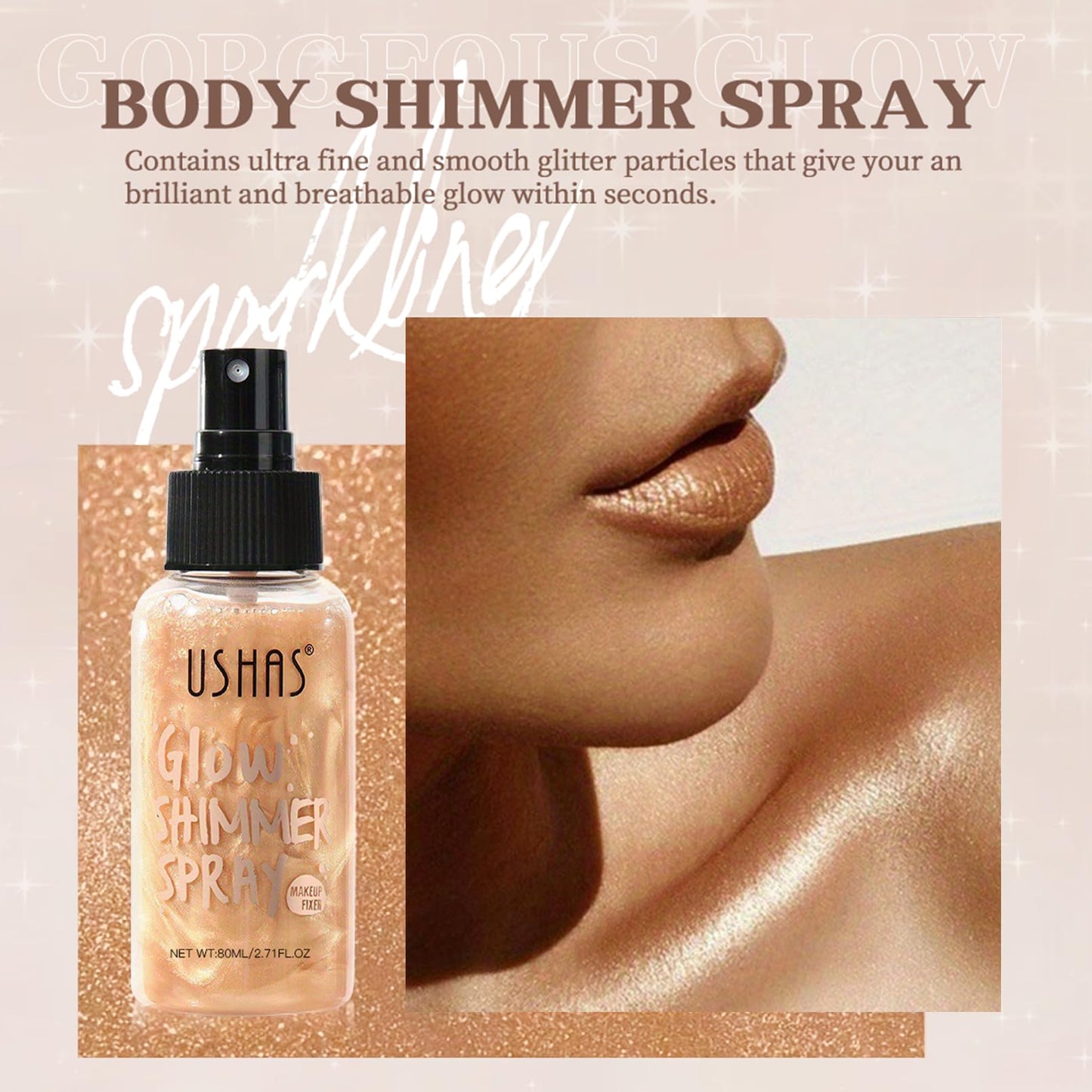 Body Glitter Spray, Body Shimmer Spray Quick Drying Body Glow Shimmer Long-Lasting Shiny Glitter Spray for Women Men for Party, Concert 2.6 Fl Oz Beauty & Personal Care BRIMFULITE