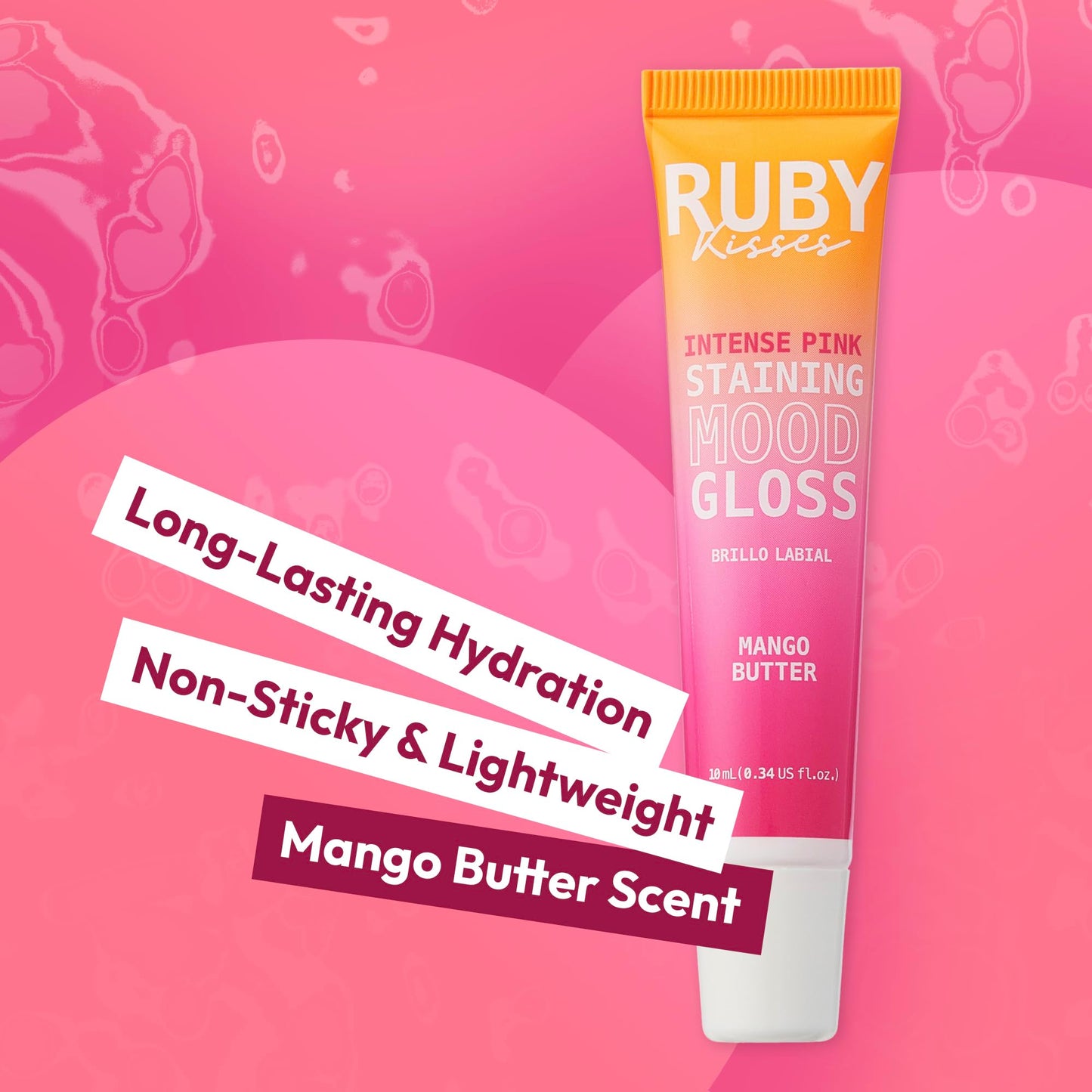 Ruby Kisses pH Lip Gloss, Intense Pink Tinted Lip Balm Stain, Mood Color Changing Lipstick with Mango Butter for Long-Lasting Hydration, Lightweight Beauty & Personal Care Ruby Kisses