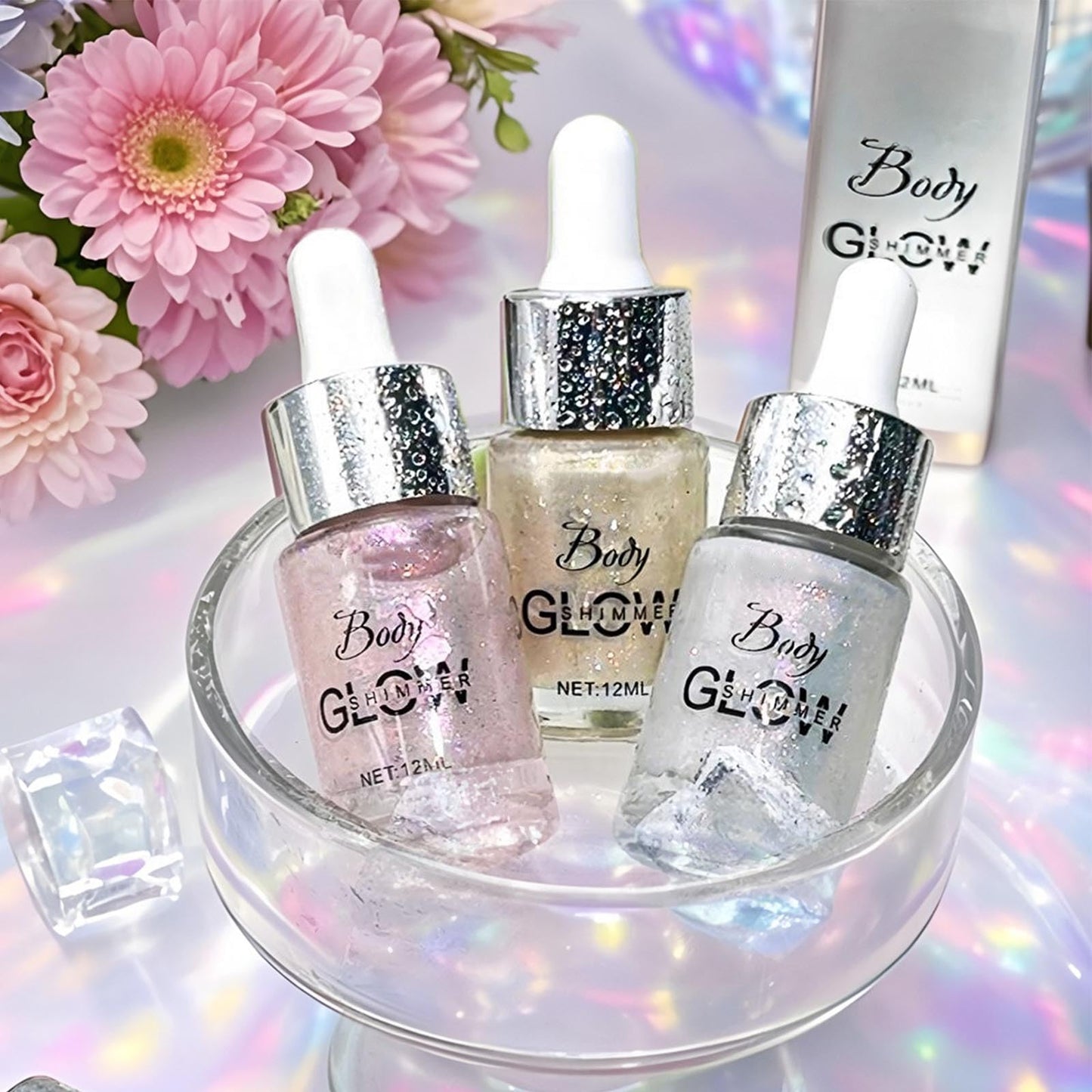 Face Body Glitter Oil for Women, Drop Glitter Body Shimmer Oil, Glowing Liquid Highlighter Makeup, Non-Sticky Shimmer Liquid Luminizer for Mardi Gras Beauty & Personal Care TUOSHITONG