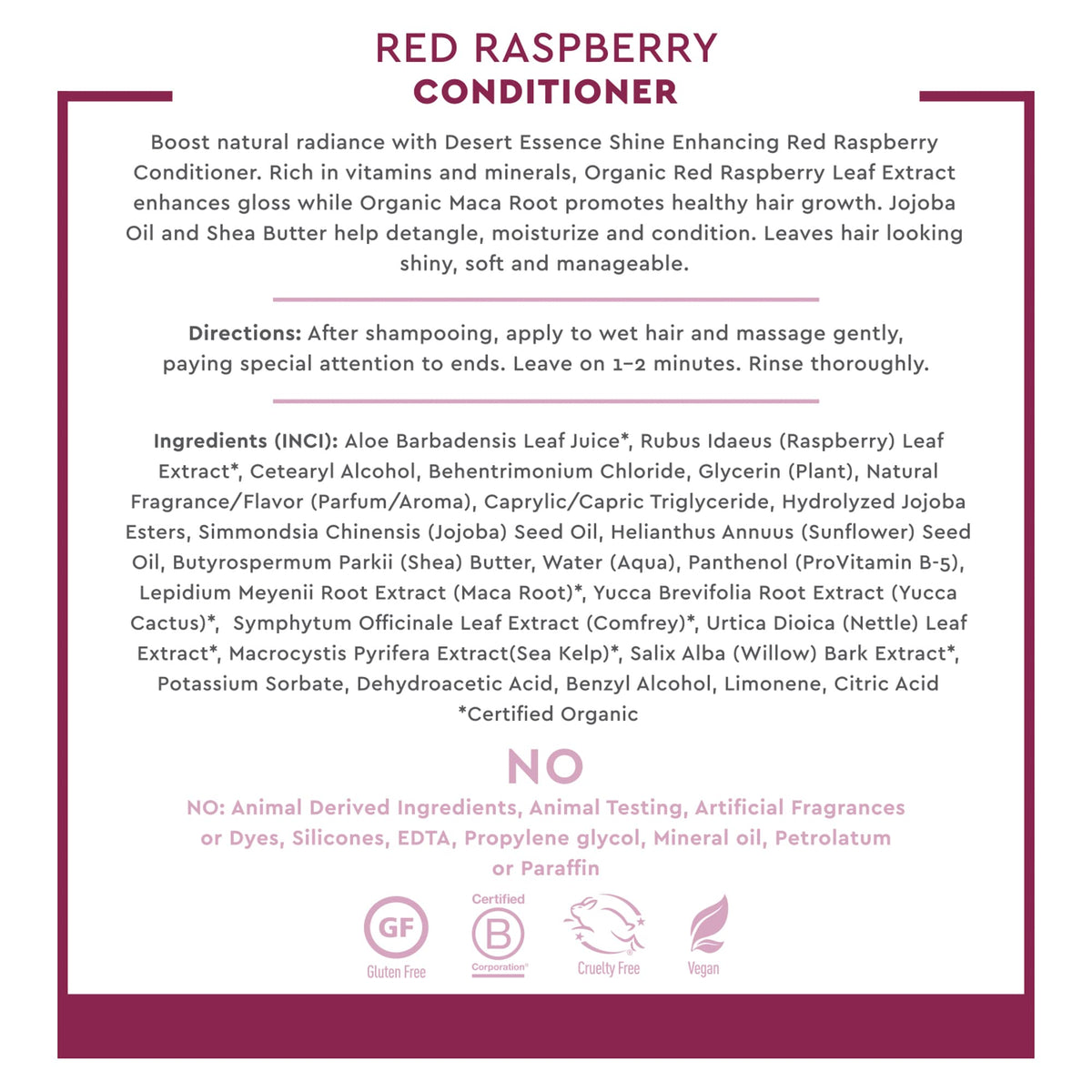 Desert Essence Red Raspberry Conditioner - 8 Fl Ounce - Shine Enhancing - Vitamin A & C - Smooth & Silky - Strengthing - Shea Butter - Calcium Beauty & Personal Care Desert Essence