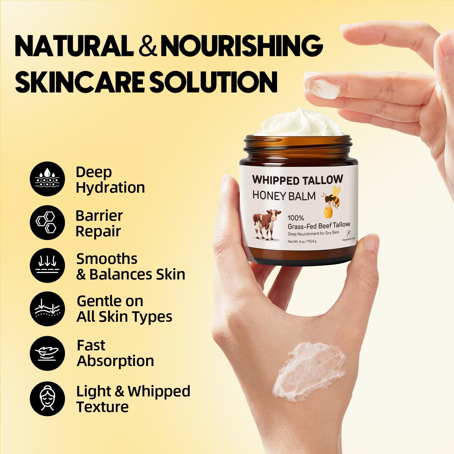 Starwise Beef Tallow for Skin, 100% Grass-Fed Whipped Beef Tallow and Honey Balm, Moisturizer for Face & Body, Natural Formula with Organic Jojoba Beauty & Personal Care Starwise