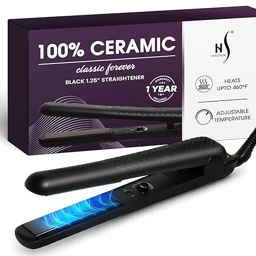 HerStyler Forever Straightening Flat Iron - Travel Friendly Dual Voltage Flat Iron 1.25 inch - Ceramic Hair Straightener for Silken Hair - Negative Beauty & Personal Care HerStyler