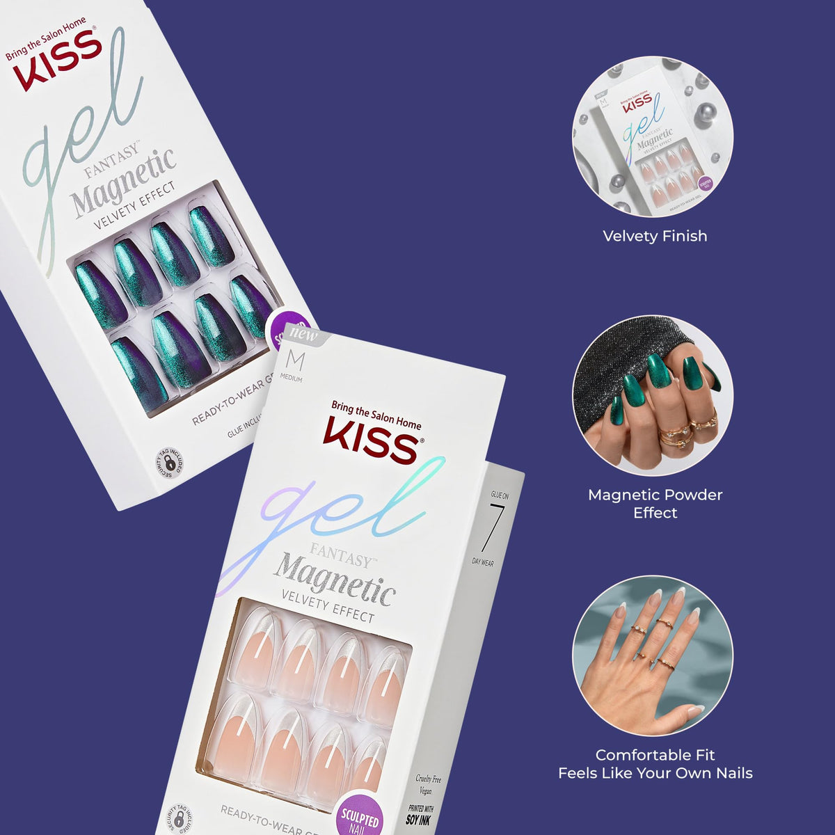 KISS Gel Fantasy, Press On Nails, Nail glue included, 'West Coast', Medium Pink, Long Size, Coffin Shape, Includes 28 Nails, 2g glue, 1 Manicure
