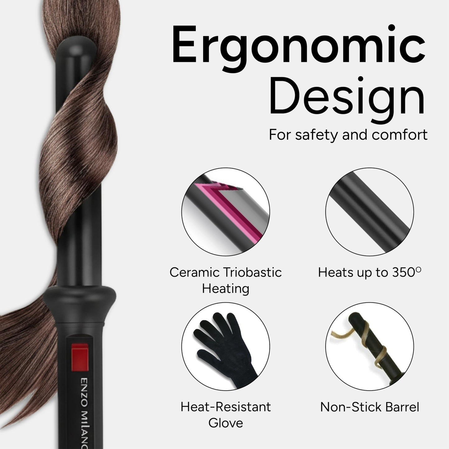 ENZO Milano 25mm (1 Inch) Analog Clipless Ceramic Curling Iron / Curling Wand Beauty & Personal Care ENZO MILANO