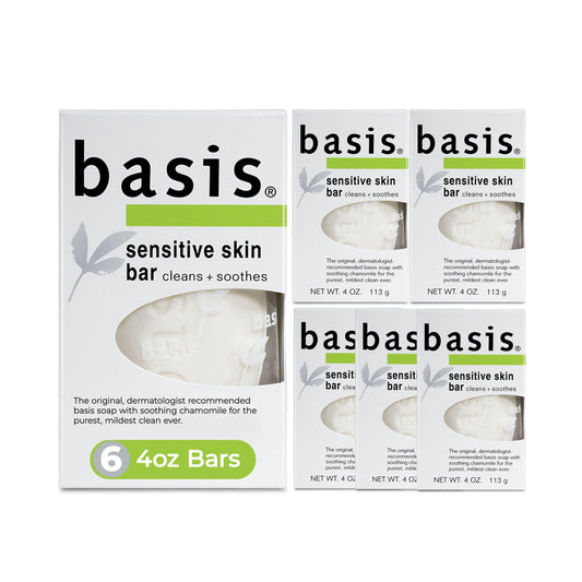 Basis Sensitive Skin Bar Soap for Body, Hands and Face, Unscented Soap Bar for Sensitive Skin with Chamomile and Aloe Vera, Bar Soap Bulk Pack, 4 Oz Beauty & Personal Care Basis