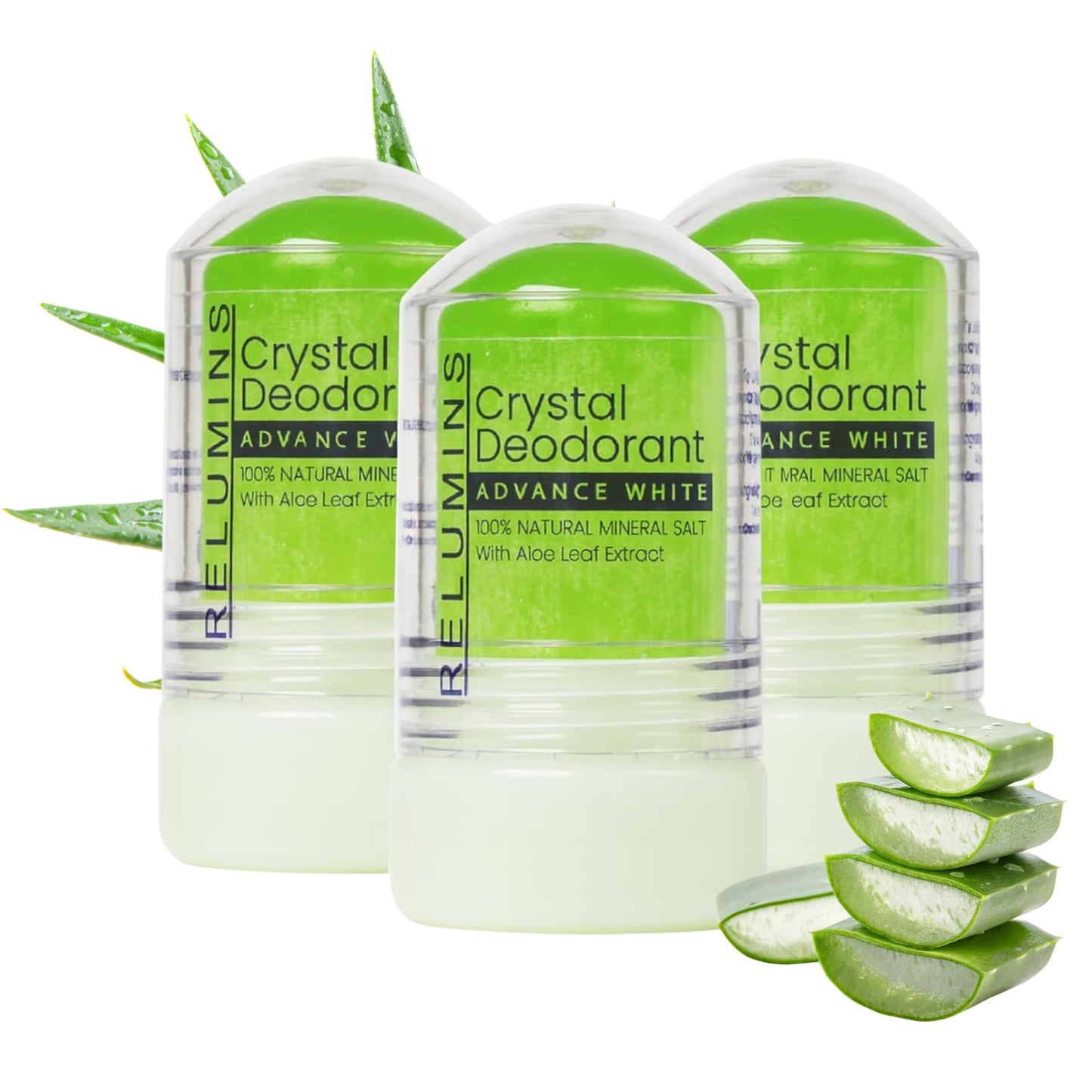 Relumins Aloe Vera Crystal Deodorant, for a Glowing Summer Skin, All-Natural Mineral Salt Roll-On, Non-Staining, Non-Irritating, Aluminum-Free Beauty and Personal Care Relumins