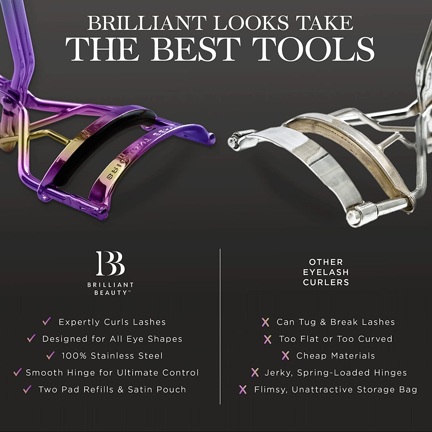 Eyelash Curler with Satin Bag & Refill Pads - Award Winning - No Pinching, Just Dramatically Curled Eyelashes for a Lash Lift in Seconds (Prism) Beauty & Personal Care Brilliant Beauty