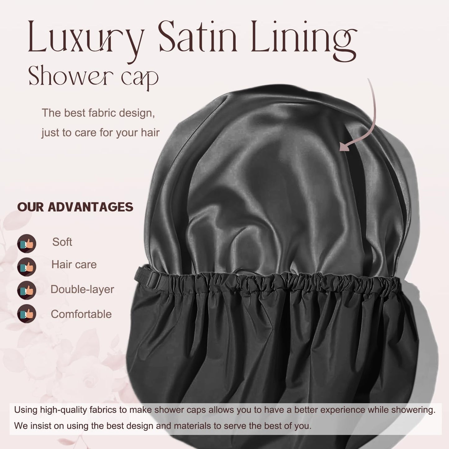 Amamba Shower Caps, Silk Lined Shower Cap for Women,Reusable,Adjustable Size, Washable & Waterproof,Large Satin Shower Cap-Black Beauty & Personal Care Amamba