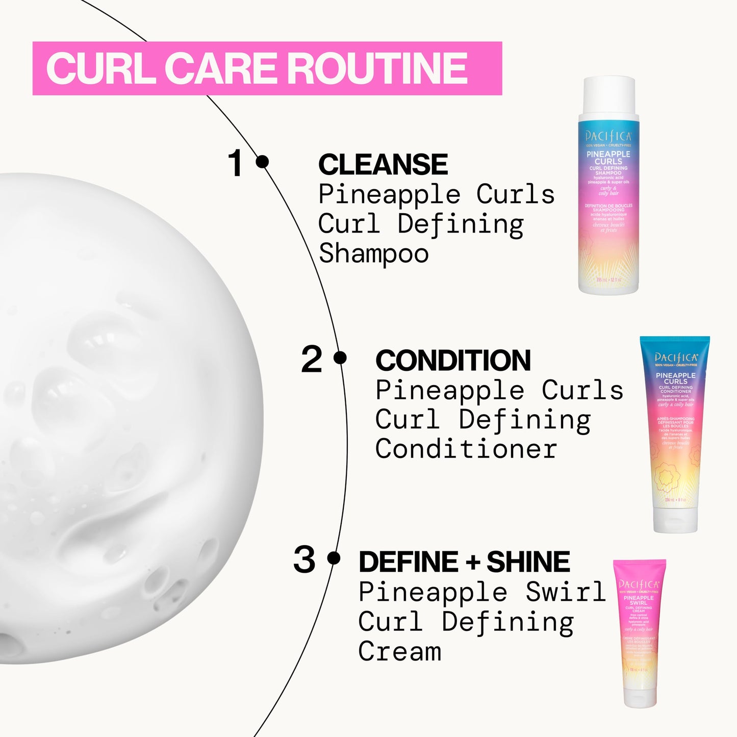 Pacifica Beauty Pineapple Curls 3-Step Hair Care Kit: Curl Defining Shampoo + Conditioner + Pineapple Swirl Curl Cream - Enhances Curls, Reduces Beauty & Personal Care Pacifica