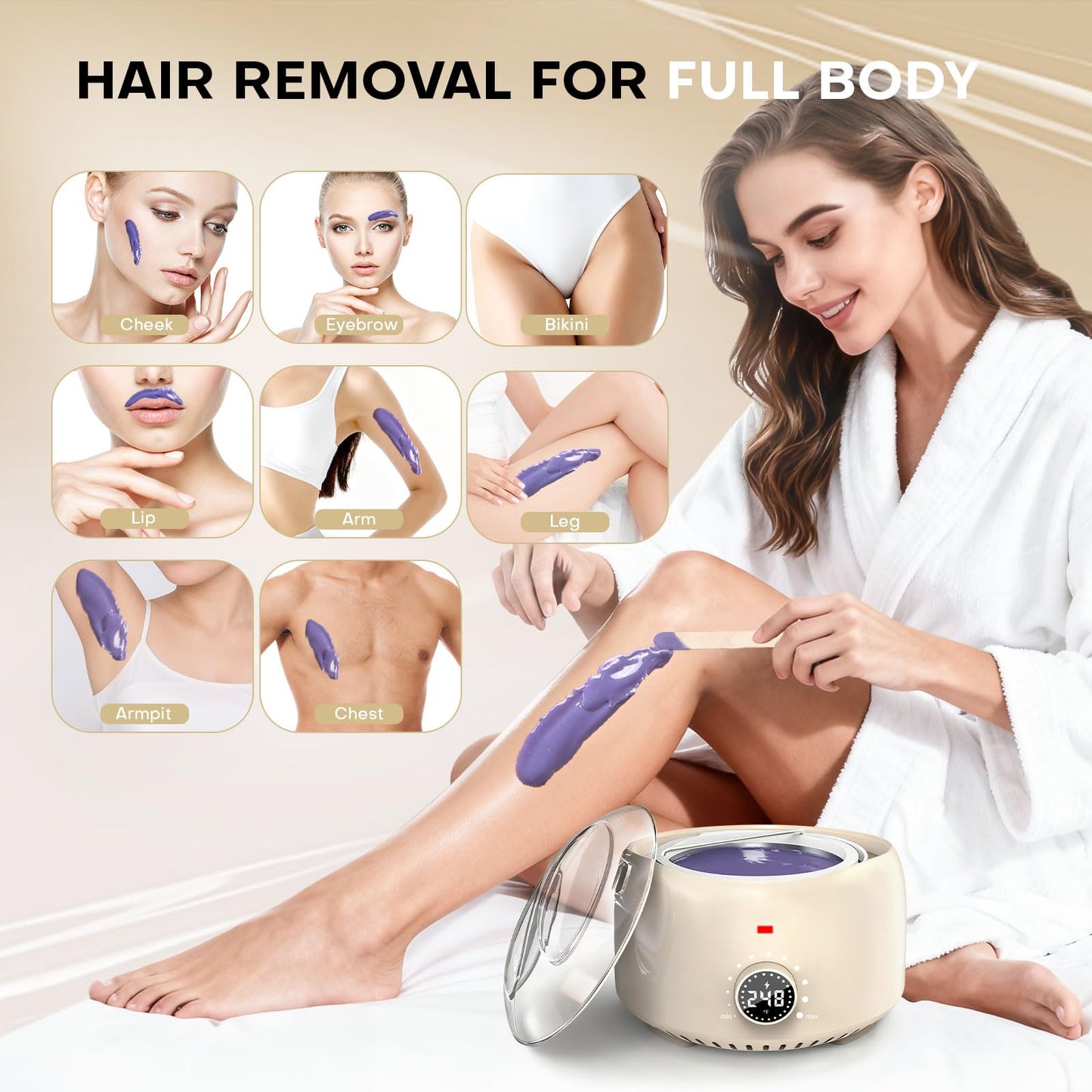 TIKESI Waxing Kit for Women and Men, Digital Wax Warmer with 14OZ 5 Bags Hard Wax Beads, at Home Wax kit for Full Body, Face, Eyebrows, Bikini, Legs Beauty and Personal Care TIKESI