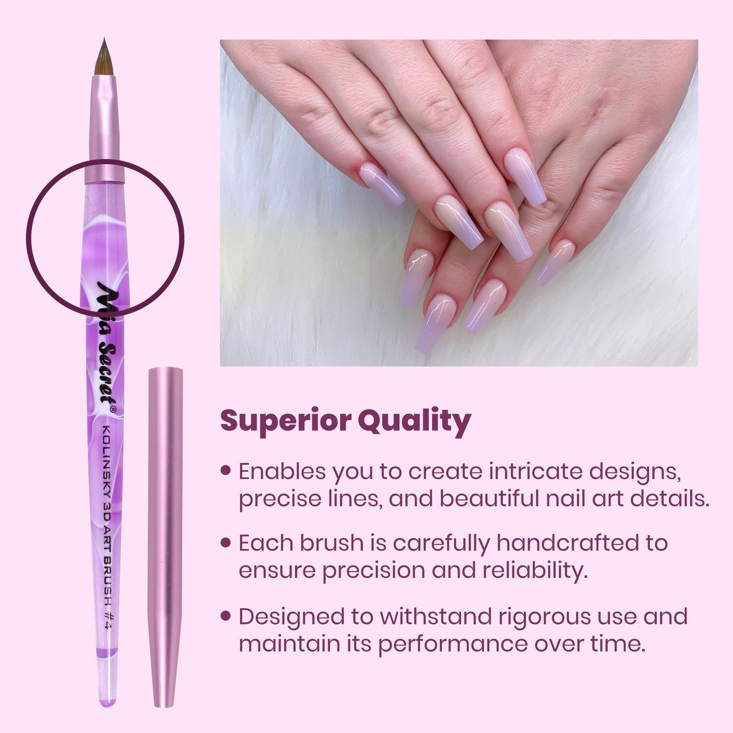 Mia Secret Kolinsky Art Brush - 4 Size - Purple - 3D Nail Art Beauty & Personal Care Mia Secret