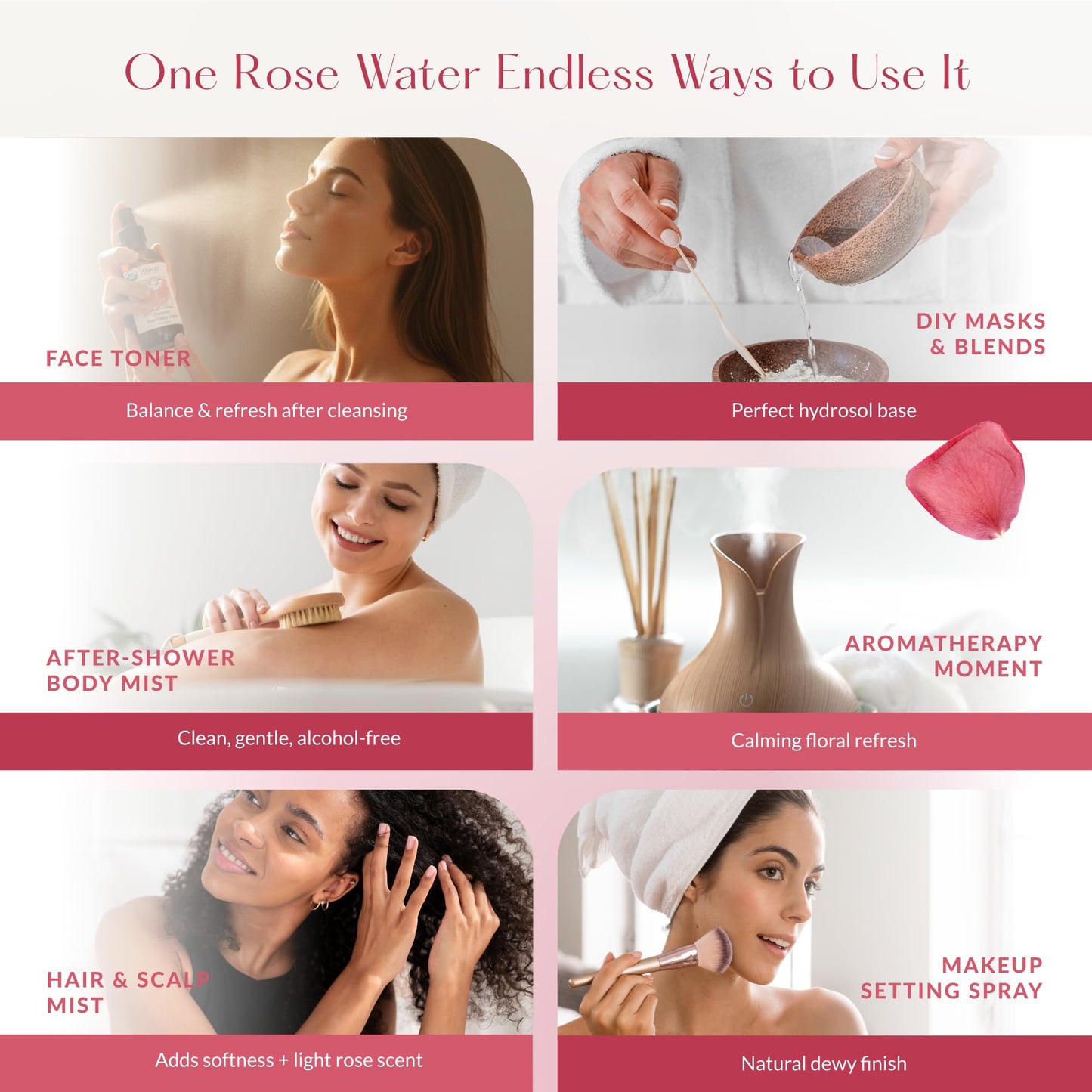 HBNO California Bottled Organic Rose Water for Face 4 fl oz (120ml) - USDA Certified Organic Rose Water Spray for Cleansing- Pure Rosewater for Hair Beauty and Personal Care HBNO