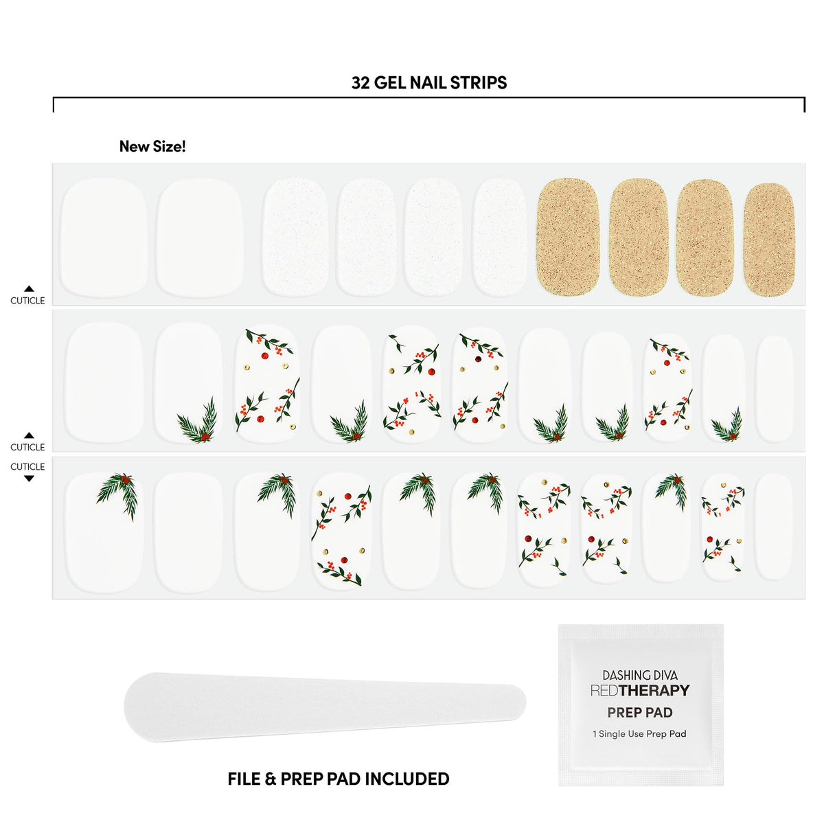 Dashing Diva Gloss Nail Strips - Mistletoe Kiss | UV Free, Chip Resistant, Long Lasting Gel Nail Stickers | Contains 32 Nail Wraps, 1 Prep Pad, 1 Nail