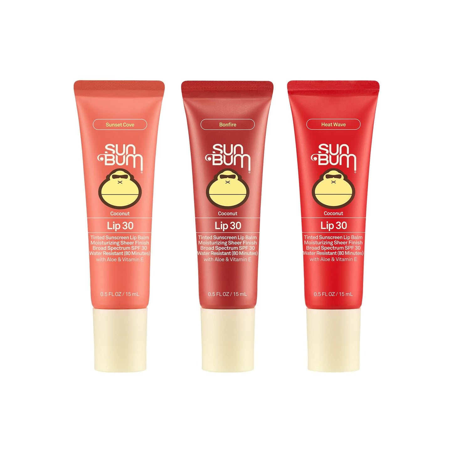 Sun Bum SPF 30 Sunscreen Tinted Lip Balm Multipack - Sunset Cove, Bonfire, and Heat Wave - Coconut Flavor Broad Spectrum Moisturizing with Aloe Beauty and Personal Care Sun Bum