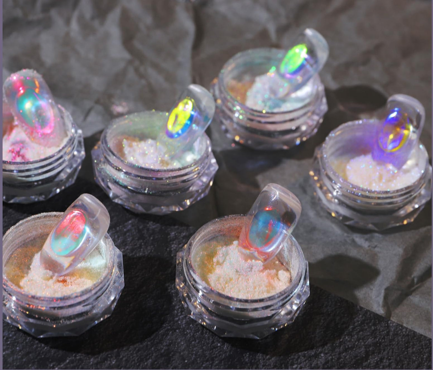 Ice Transparent Aurora Nail Powder Neon Rainbow Holographic Chameleon Powder Multi Chrome Iridescent Pigment Pearlescent Nail Art Glitters (6 Boxes Beauty & Personal Care CHARMING MAY