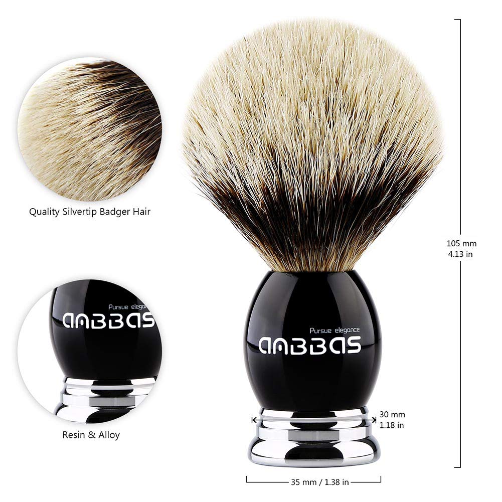 Anbbas Shaving Brush and Stand,Silvertip Badger Hair Brush Black Resin Alloy Handle with Stainless Steel Shaving Stand for Double Edge Safety Razor Beauty and Personal Care Anbbas