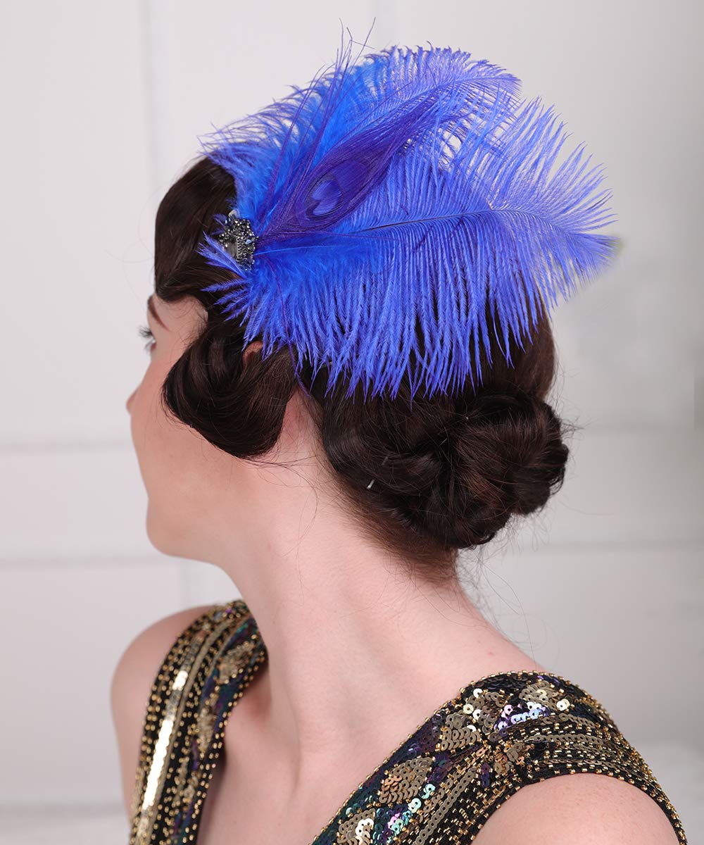 Aimimier 1920s Headpiece Flapper Royal Blue Feather Hair Clip Crystal Roaring 20s Prom Party Festival Hair Accessories for Women Beauty & Personal Care Aimimier