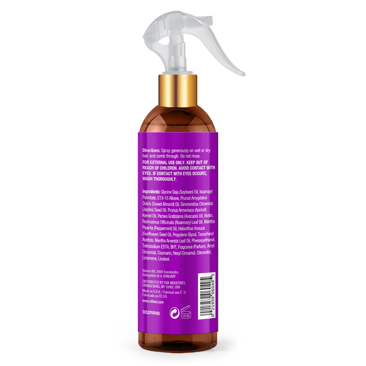Difeel Root, Repair & Growth Conditioning Leave-in Spray 8 oz. for Stronger, Smoother, Healthier Hair with Deep Conditioning, Scalp Protection, Hair