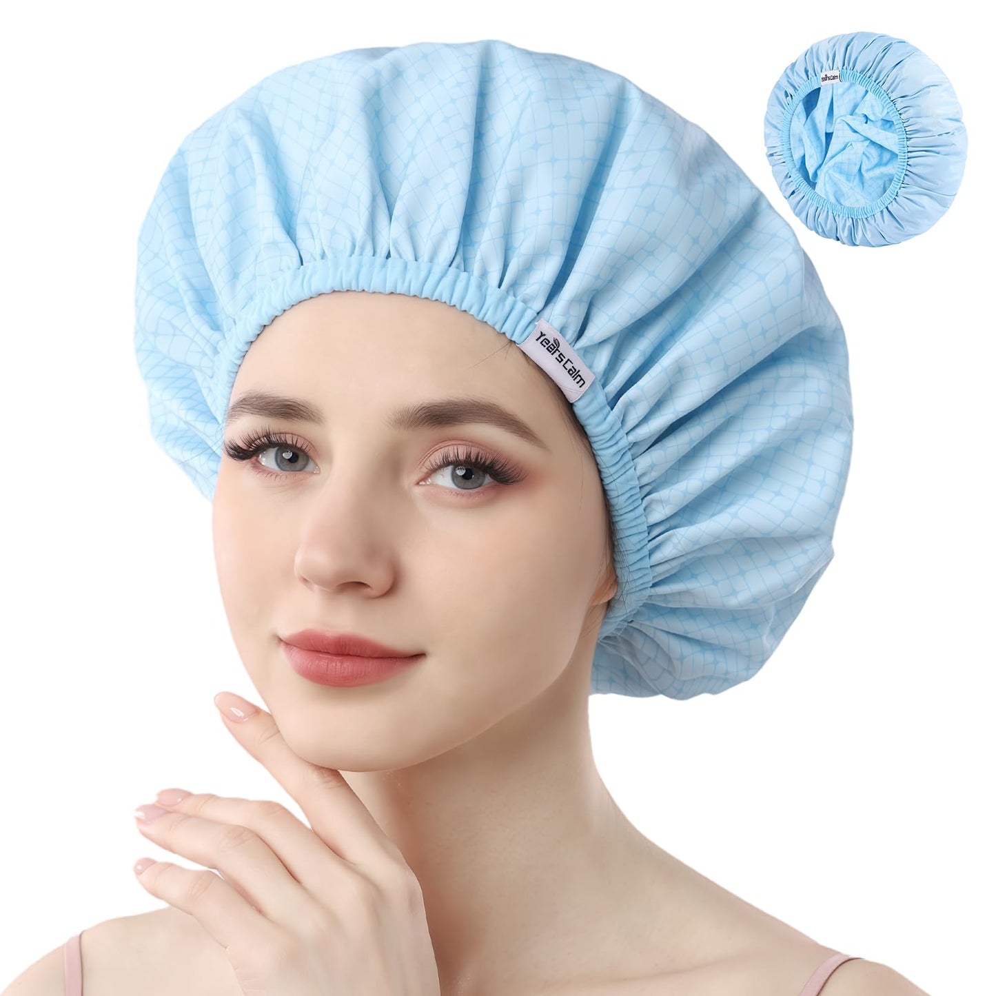 Years calm Shower Caps for Women Reusable Waterproof, Double Layer Waterproof Fabric - Both Sides Usable, Reversible Pattern & Solid Color Design Beauty and Personal Care Years calm