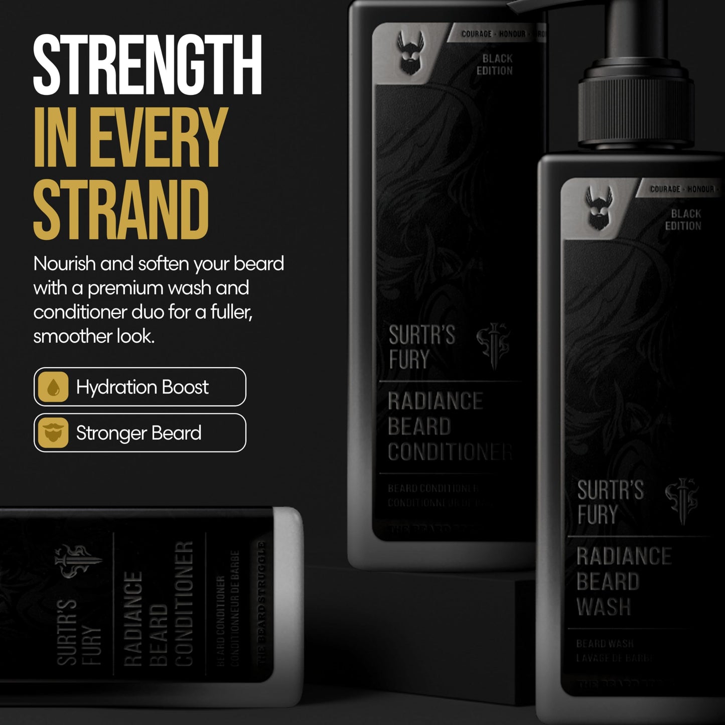 The Beard Struggle - Radiance Beard Wash & Conditioner Bundle for Men - Platinum Collection - Pack of 2, Surtr's Fury - Nourish, Cleanse, Softens Beauty and Personal Care The Beard Struggle