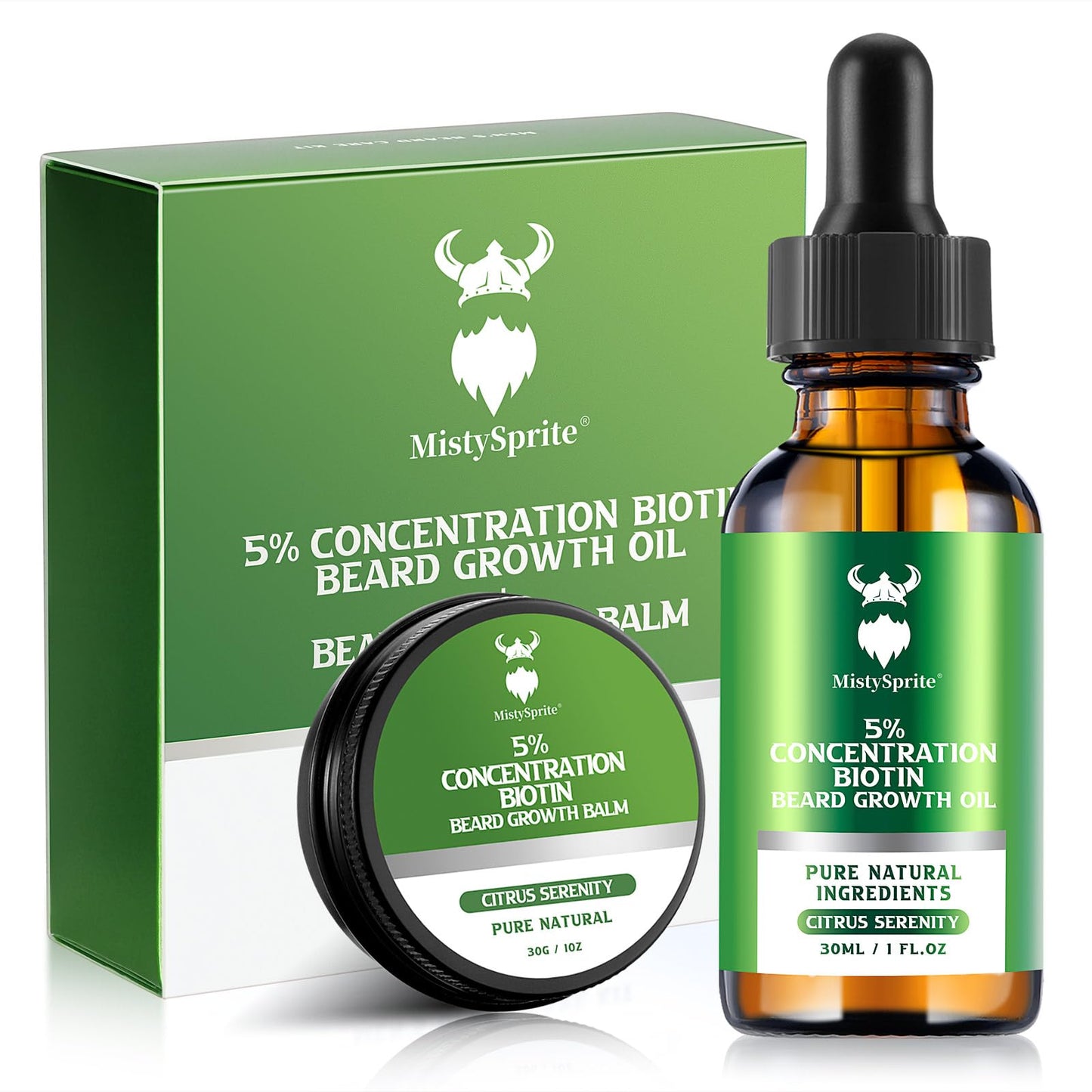 Beard Growth Oil & Beard Balm - Beard Growth Kit with 5% Concentration Biotin for Men, Natural Ingredients with Argan Oil, Jojoba Oil and Vitamin Beauty and Personal Care MistySprite