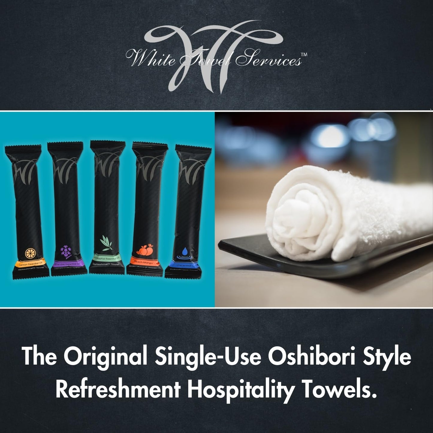 White Towel Services 8" x 8" inch Moist Cotton Towel Individually Wrapped - Peach-Mango Scent (Case of 50) - Single-Use Oshibori Style Cotton Beauty & Personal Care WT WHITE TOWEL SERVICES