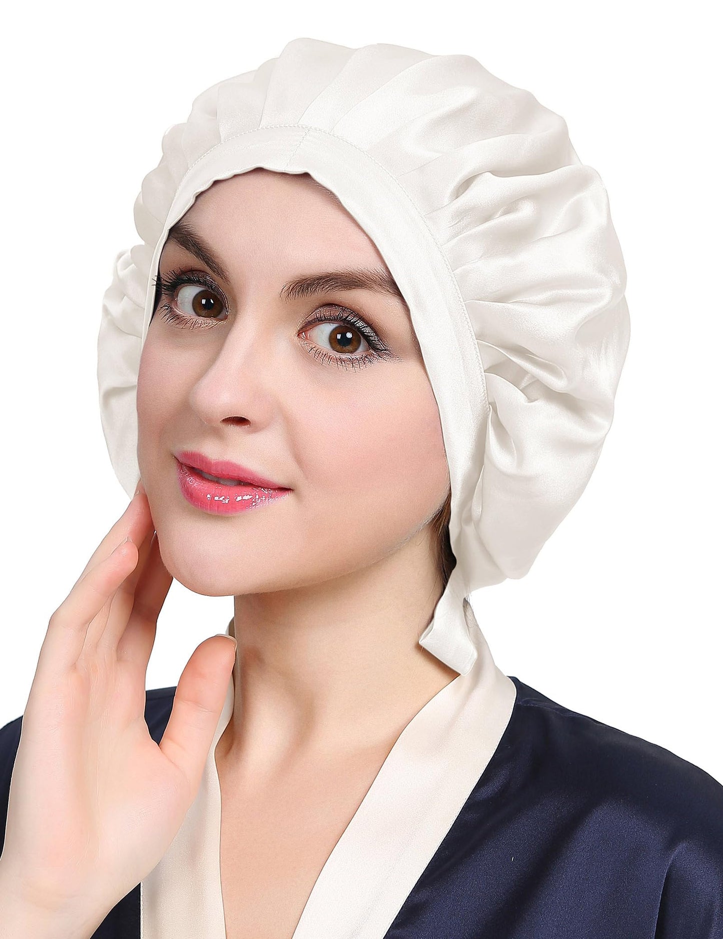 LILYSILK 100% Mulberry Silk Bonnet, 19 Momme Silk Night Sleep Cap Adjustable Hair Wrap for Sleeping, Ivory Beauty and Personal Care LilySilk