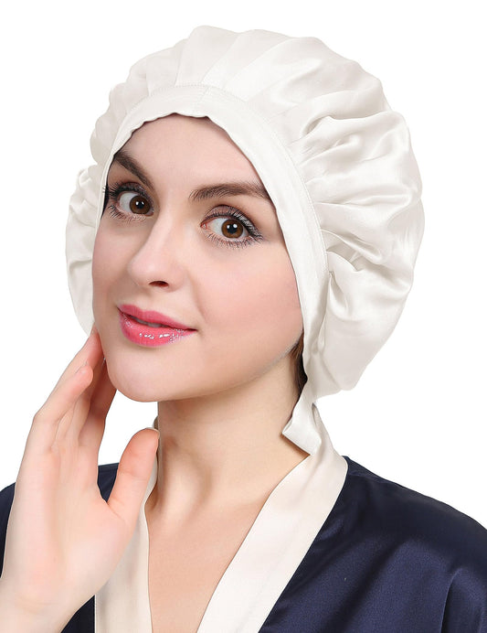LILYSILK 100% Mulberry Silk Bonnet, 19 Momme Silk Night Sleep Cap Adjustable Hair Wrap for Sleeping, Ivory Beauty and Personal Care LilySilk