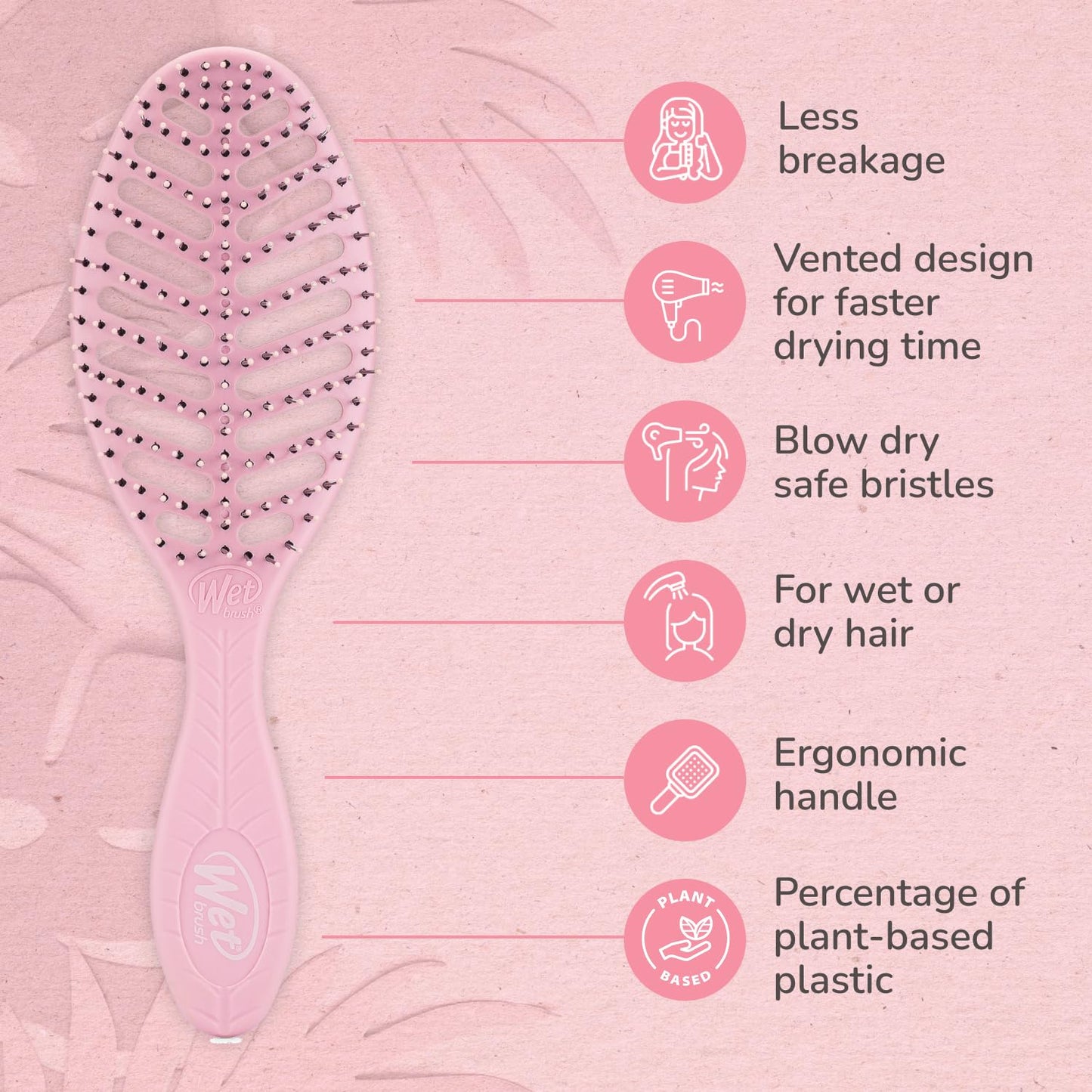 Wet Brush Go Green Speed Dry Hair Brush, Pink - Vented Design & Ultra Soft HeatFlex Bristles - Ergonomic Handle Manages Tangle & Uncontrollable Hair Beauty & Personal Care Wet Brush