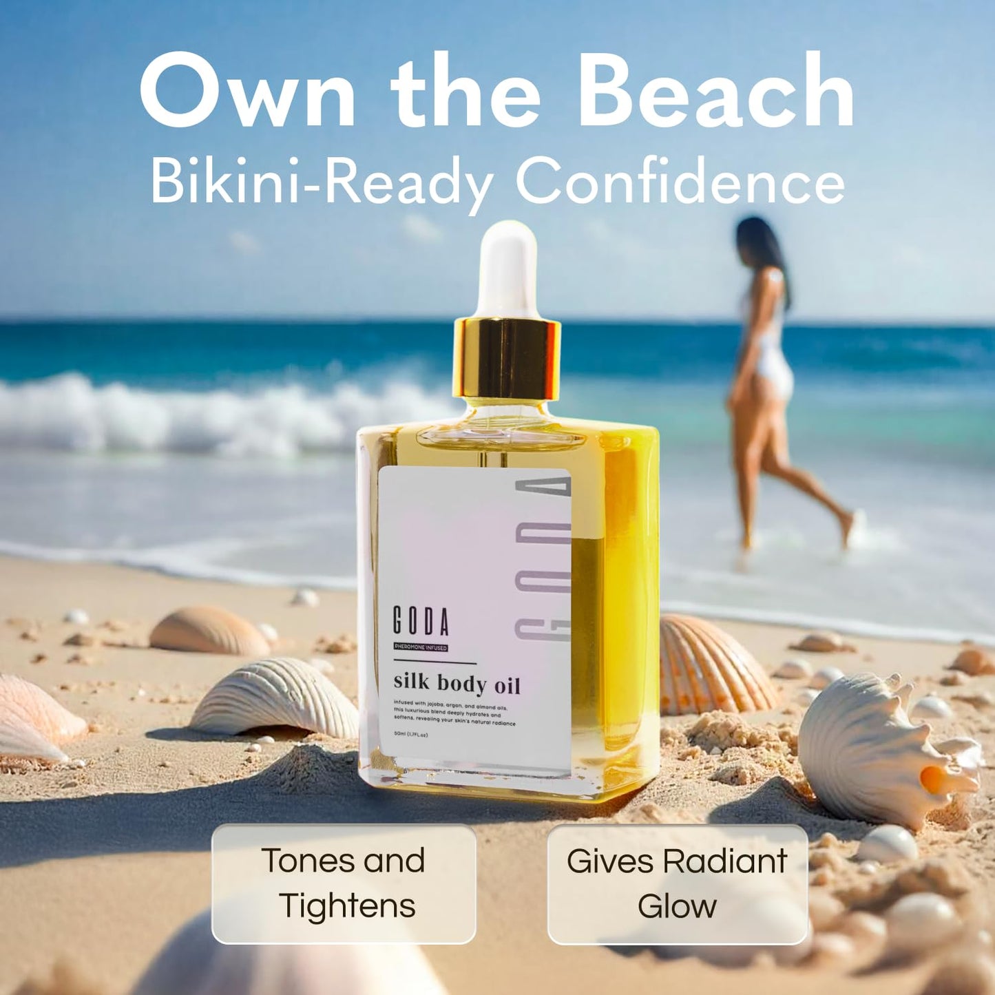 GODA Silk Body Oil Women - Firming Anti Aging Moisturizing Formula, Crepey Skin Hydrating After Shower, Scented Organic Blend Premium Skincare Beauty and Personal Care GODA