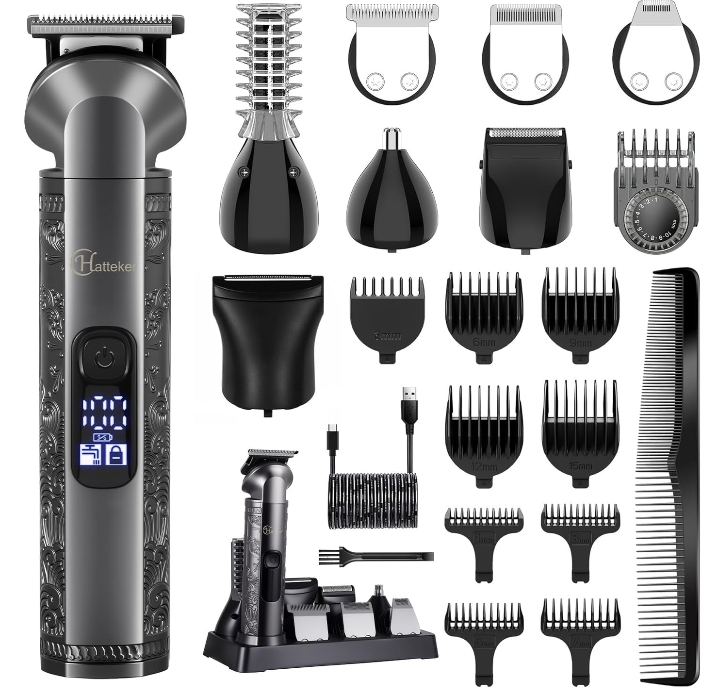 Hatteker 8-in-1 Multi-Functional Grooming Kit for Men Beard Trimmer for Men Hair Clipper Precision TrimmerNose Ear Trimmer Body Groomer Zero-Gap Beauty and Personal Care Hatteker