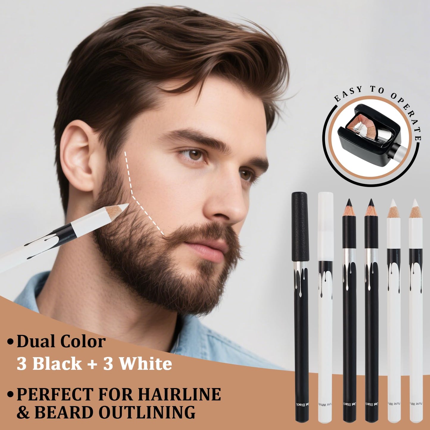 DUAIU 12Pcs Beard Shaper Tool Kit for Men Grooming, White Black Barber Pencil for Lineup Edging with Sharpener, Hairline Beard Guide Shaping Barber Beauty and Personal Care DUAIU