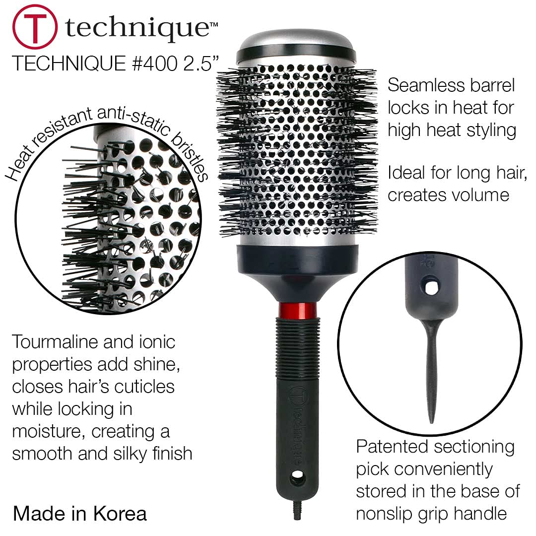 Cricket Technique Thermal Hair Brush #400 2.5” for Curling, and Styling - Heat-Retaining Barrel with Anti-Static Tourmaline Bristles, Round Thermal Beauty & Personal Care Cricket