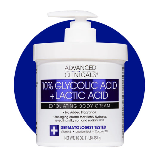 Advanced Clinicals 10% Glycolic Acid + Lactic Acid Lotion Exfoliant Moisturizing Cream With Hyaluronic Acid Moisturizer | AHA Exfoliating Body Cream Beauty & Personal Care Advanced Clinicals