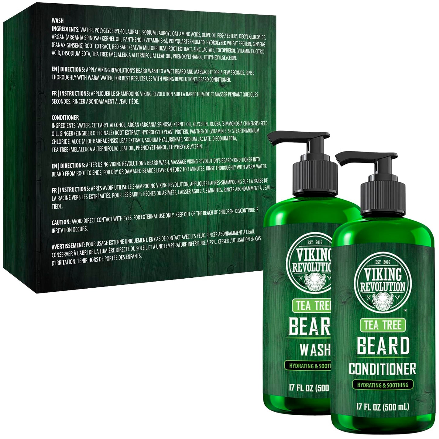 Viking Revolution Tea Tree Oil Beard Wash and Beard Conditioner For Men - Natural Beard Softener Set with Argan Oil, Vitamin E and Ginseng - Beard Beauty & Personal Care Viking Revolution