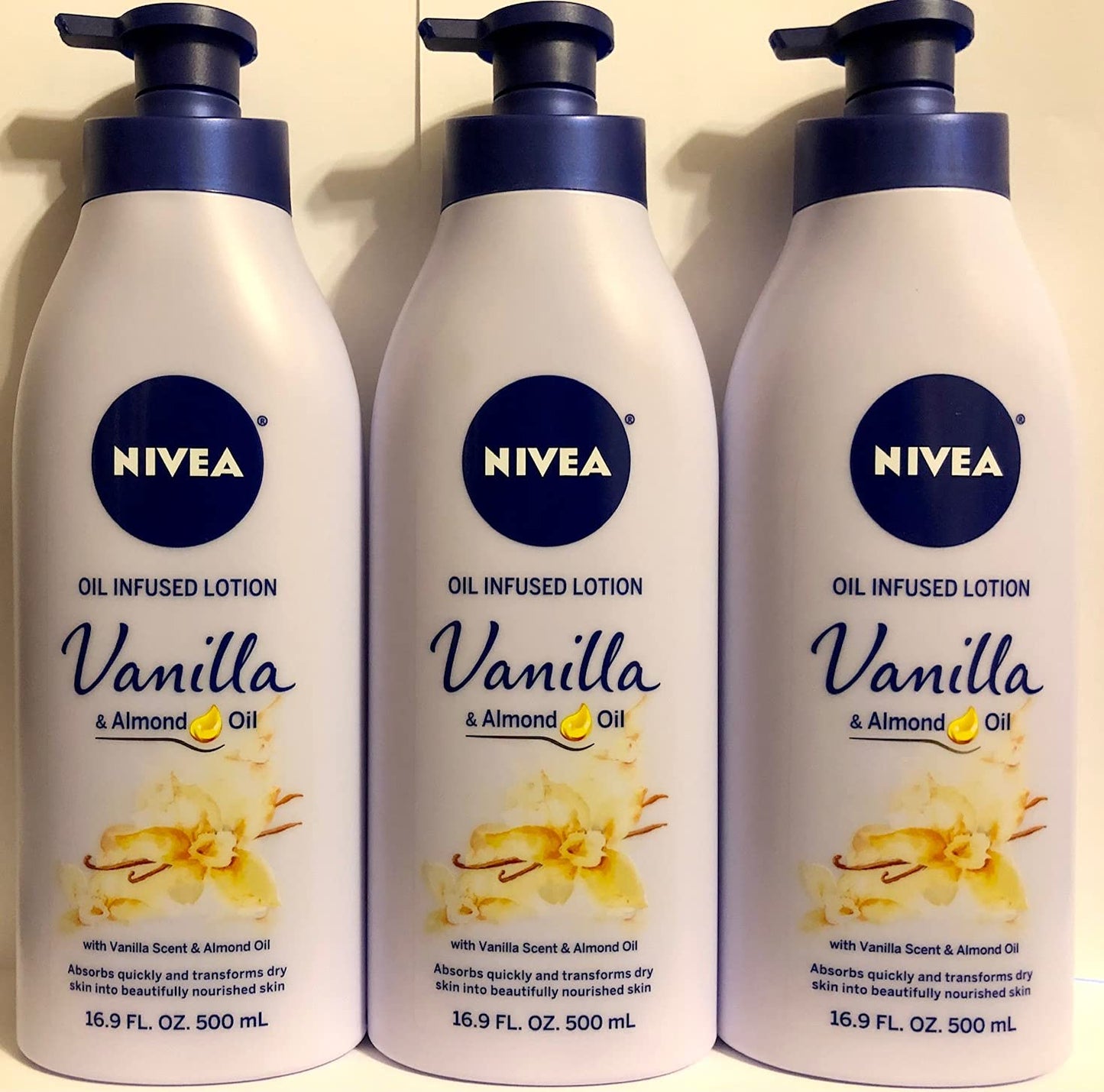 Nivea Lotion Oil-Infused Vanilla/Almond Oil 16.9 Ounce Pump (500ml) (3 Pack) Beauty & Personal Care NIVEA